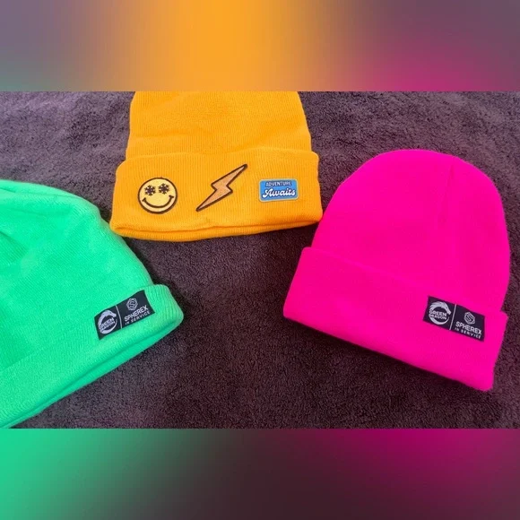 Green Dragon Neon Beanie Trio in Yellow, Green & Pink - Adult Unisex, One Size. - Picture 4 of 4